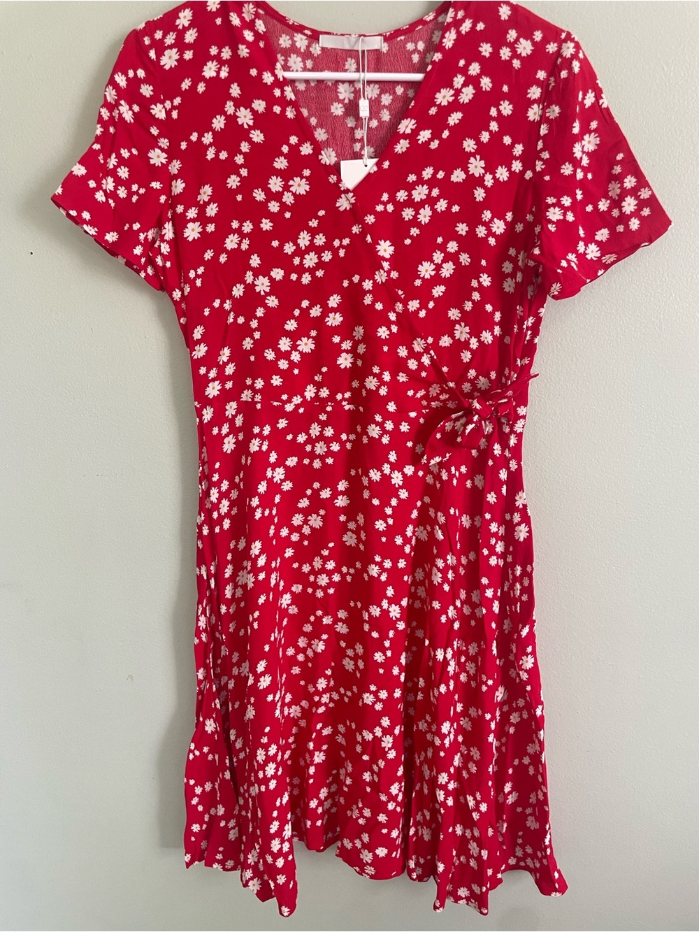 NWT Boutique Red Floral Mini Wrap Dress Modest Summer Dress - Picture 8 of 8